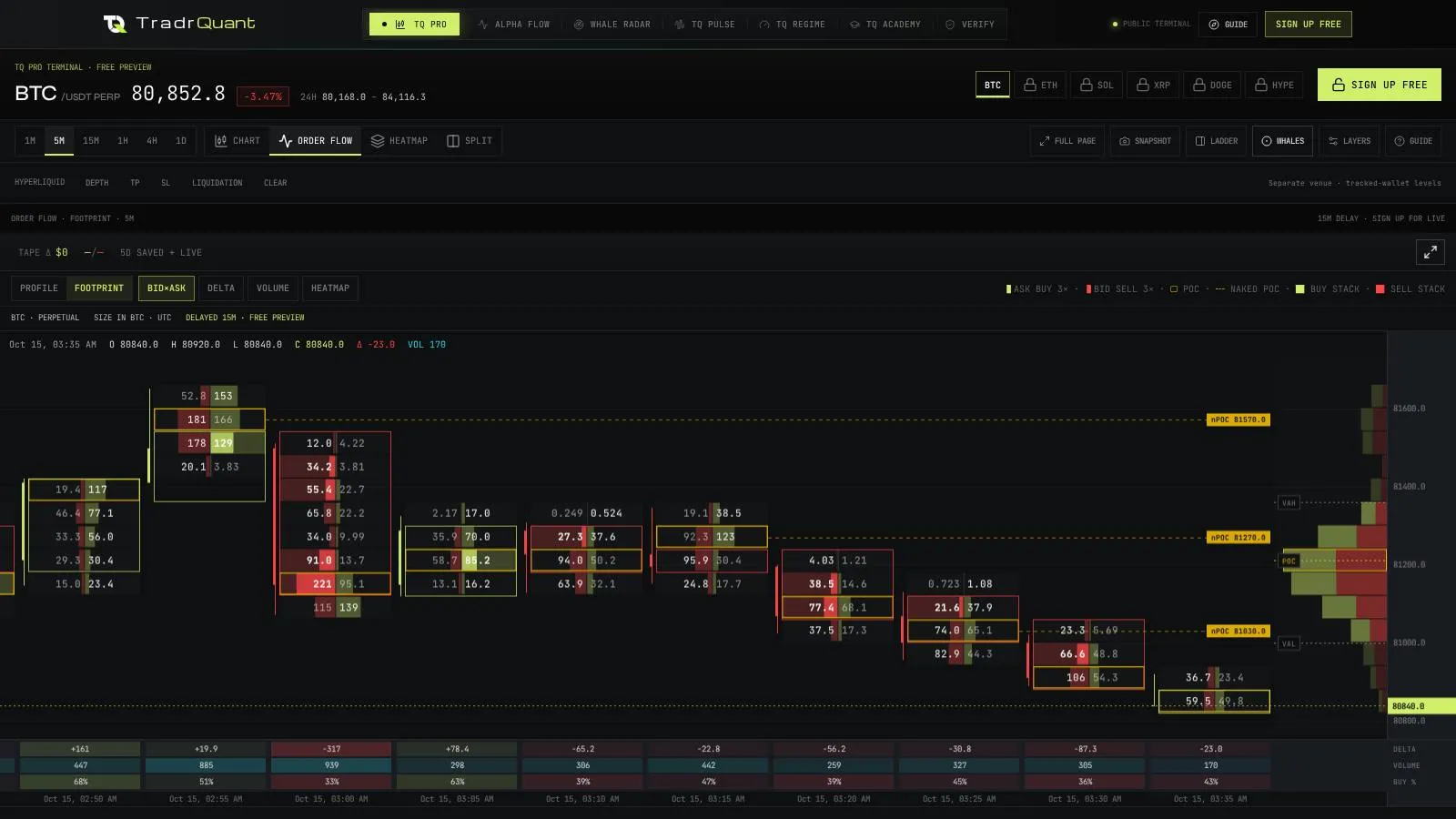 TradrQuant Order Flow terminal